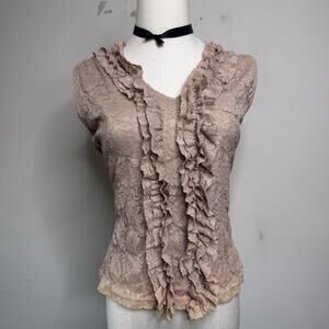 Vintage Y2K BETTE PAIGE Mesh Lace Top Ruffle Indie Grunge Whimsigoth Fairy L
